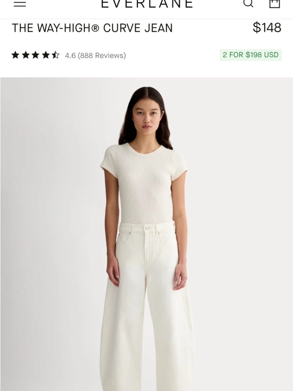 Everlane Cream Way-High Curve Jeans - 32/33L (waist altered)